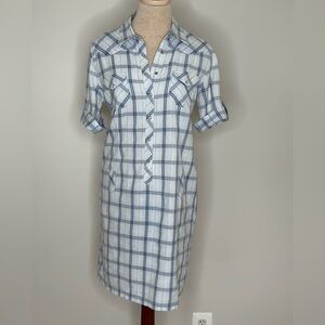 Horny Toad 100% Cotton 1/2 Snap Button Cuffed 3/4 Sleeves Collared Plaid Dress M
